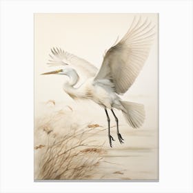 Vintage Bird Drawing Egret 2 Canvas Print