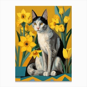 Cat With Daffodils Canvas Print