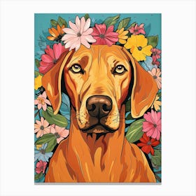 Rhodesian Ridgeback Portrait With A Flower Crown, Matisse Painting Style 1 Canvas Print