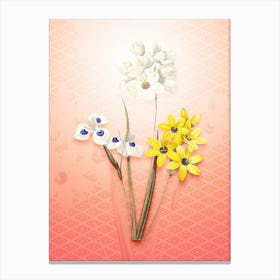 Corn Lily Vintage Botanical in Peach Fuzz Hishi Diamond Pattern n.0013 Canvas Print