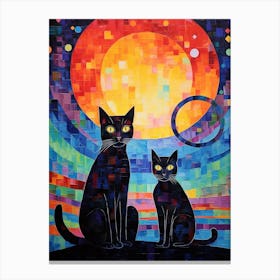 Two Black Cats With A Patchwork Moonlit Background Canvas Print