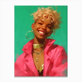 Smiling Black Woman Cyberpunk Aesthetic Painting Canvas Print