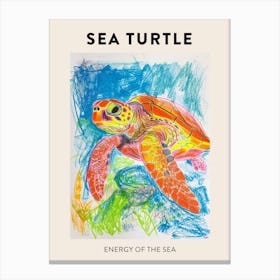 Sea Turtle Rainbow Ocean Scribble Poster Canvas Print