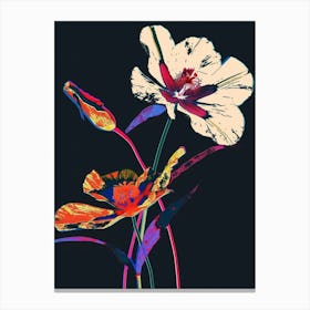 Neon Flowers On Black Poppy 3 Canvas Print