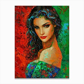 Woman In Red And Green Canvas Print