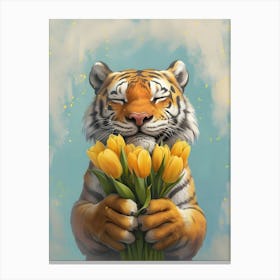 Tiger With Tulips Canvas Print