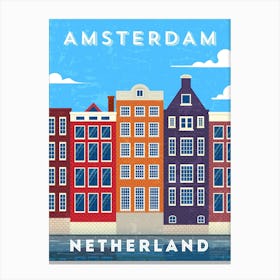 Amsterdam, Netherlands/Holland — Retro travel minimalist poster, retro travel art, retro travel wall art Canvas Print