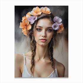 Beautiful Girl With Flowers 11 Canvas Print