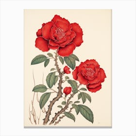 Higanatsu Red Camellia1 Vintage Japanese Botanical Canvas Print