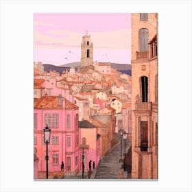 Marseille France 3 Vintage Pink Travel Illustration Canvas Print
