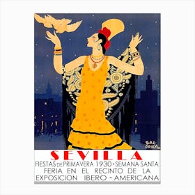 Seville, Spain, Lady In Yellow Dress Canvas Print