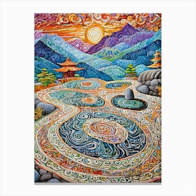 A Soothing Zen Rock Garden With Intricate Patterns Canvas Print