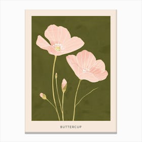 Pink & Green Buttercup 3 Flower Poster Canvas Print