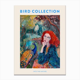 Peacock & Red Haired Woman Brushstroke Poster Canvas Print