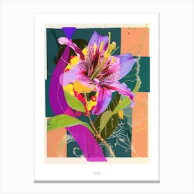 Lily 2 Neon Flower Collage Poster Canvas Print