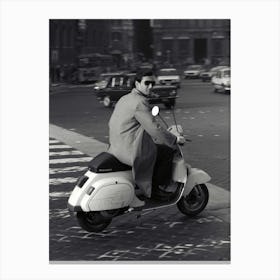 Cool Guy On A Scooter In Rome Italy Black & White Canvas Print