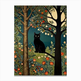 Black Cat In The Forest Style William Morris 7 Canvas Print