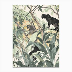 Black Panthers Pastels Jungle Illustration 1 Canvas Print
