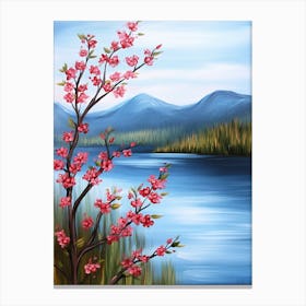 Cherry Blossoms By The Lake 2 Canvas Print