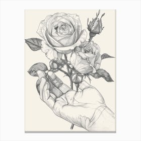 Rose In A Hand Line Drawing 1 Canvas Print