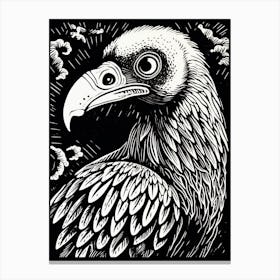 B&W Bird Linocut Vulture 1 Canvas Print