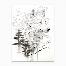 Japanese Wolf Line Drawing 1 Canvas Print