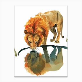 Barbary Lion Drinking From A Water Clipart  1 Canvas Print