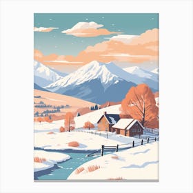 Vintage Winter Travel Illustration Lake District United Kingdom 1 Canvas Print