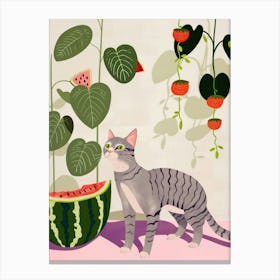 Cat And Watermelon 4 Canvas Print