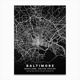 Baltimore Maryland USA Black Map Canvas Print