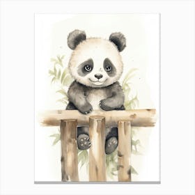 Panda Art Woodworking Watercolour 1 Canvas Print