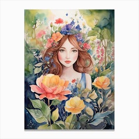 Girl In The Garden Canvas Print