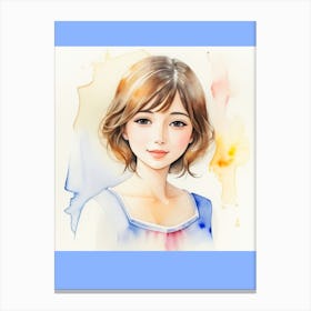 Watercolor portrait Of A pretty Girl Canvas Print