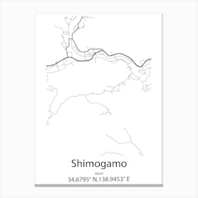 Shimogamo,Japan Minimalist Map Stampe su tela