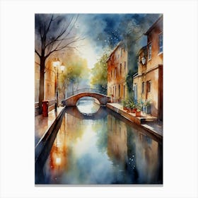 Watercolor Of A Canal 2 Canvas Print