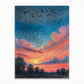 Crows At Sunset Canvas Print