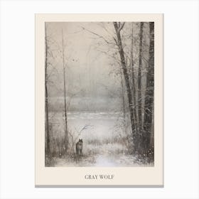 Vintage Winter Animal Painting Poster Gray Wolf 2 Canvas Print