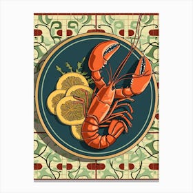 Lobster On A Plate With A Tiled Background 2 Canvas Print