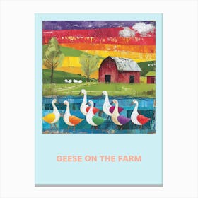 Geese On The Farm Patchwork Collage Poster 1 Canvas Print