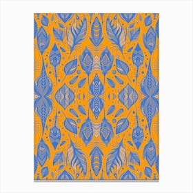 Neon Vibe Abstract Peacock Feathers Orange And Blue 1 Canvas Print