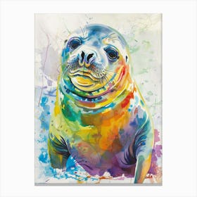 Elephant Seal Colourful Watercolour 2 Canvas Print