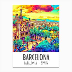 Barcelona Colorful Cityscape 1 Canvas Print