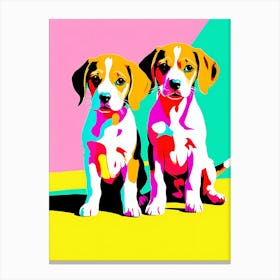 'Beagle Pups' , This Contemporary art brings POP Art and Flat Vector Art Together, Colorful, Home Decor, Kids Room Decor,  Animal Art,  Puppy Bank - 3rd Canvas Print
