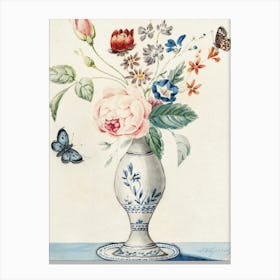 Vase With Flowers And Butterflies Canvas Print