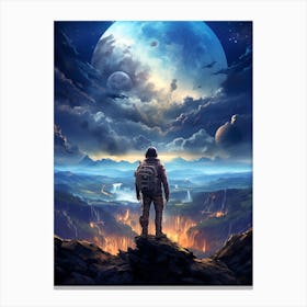 Space Man Looking At The Moon Canvas Print