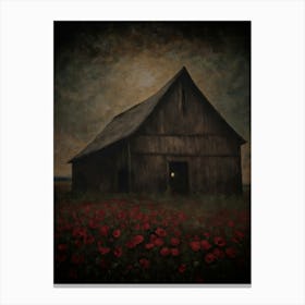 Gloomy Dark Aesthetic Haunted Barn | Spooky Poppy Fields On a Stormy Night | Perfect Creepy Halloween Decor With Orb Inside | Samhain Ghostly Painting Dark Academia Canvas Print