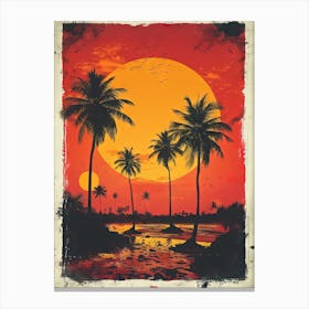 Sunset With Palm Trees Canvas Print