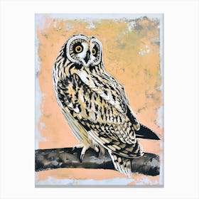 Short Eared Owl Linocut Blockprint 1 Canvas Print