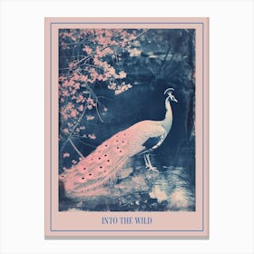 Peacock By The River Cyanotype Inspired 3 Poster Canvas Print
