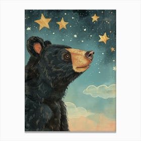 American Black Bear Looking At A Starry Sky Storybook Illustration 4 Canvas Print